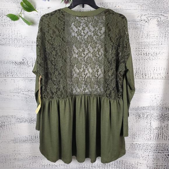 Paper + Tee Green Floral Lace Panels Open Front Cardigan Size 2X Plus - Picture 7 of 8